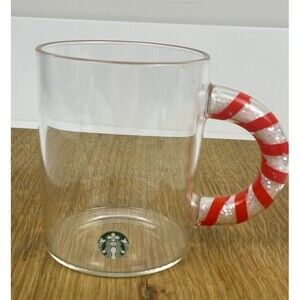 Starbucks 2021 Christmas Glass Candy Cane Sparkle Glitter Striped Handle Mug